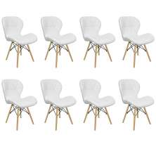 Kit 8 Cadeiras Estofada Eiffel Slim Wood Pés de Madeira Branco