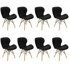 Kit 8 Cadeiras Estofada Eiffel Slim Wood Pés de Madeira Preto