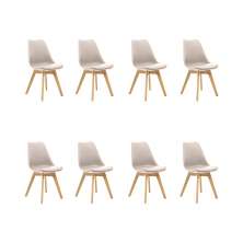 Kit 8 Cadeiras Estofadas Saarinen Wood Pés de Madeira Bege