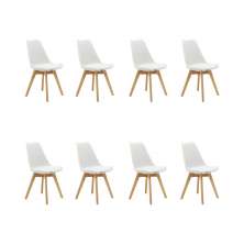 Kit 8 Cadeiras Estofadas Saarinen Wood Pés de Madeira Branco