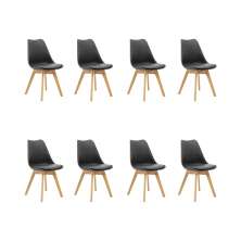 Kit 8 Cadeiras Estofadas Saarinen Wood Pés de Madeira Preto