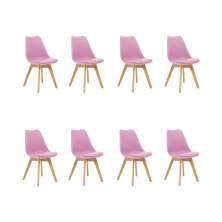 Kit 8 Cadeiras Estofadas Saarinen Wood Pés de Madeira Rosa