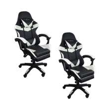 Kit 2 Cadeiras Gamer Stillus Ergonômica com Apoio Para os Pés - Preta / Branca