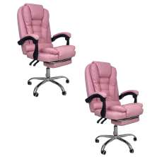 Kit 2 Cadeiras de Escritório Presidente Soft Ergonômica Apoio Para Pés Rosa