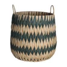 Cesto Zig Zag Tramado Verde e Bege 31 cm