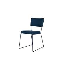 Cadeira de Jantar Roma Tecido Linho Azul Marinho Base Aço Azul - OOCA Móveis
