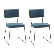 Conjunto Duas Cadeiras de Jantar Roma Linho Azul Base Aço Preto - OOCA Móveis