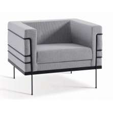 Poltrona Le Corbusier Linho Cinza Base Aço Preto - OOCA Móveis