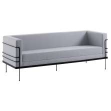 Sofá Le Corbusier  3 Lugares Linho Cinza Base Aço Preto - OOCA Móveis