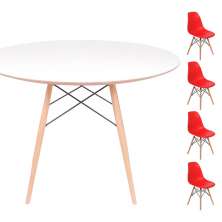 Conjunto Mesa Eames Eiffel DSW Redonda Branca 120cm + 4 Cadeiras Eames DSW - Vemelha