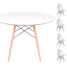 Conjunto Mesa Eames Eiffel DSW Redonda Branca 90cm + 4 Cadeiras Eames DSW - Branca