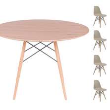 Conjunto Mesa Eames Eiffel DSW Redonda Freijó 120cm + 4 Cadeiras Eames DSW - Fendi