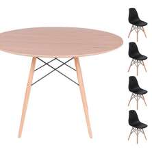 Conjunto Mesa Eames Eiffel DSW Redonda Freijó 120cm + 4 Cadeiras Eames DSW - Preta