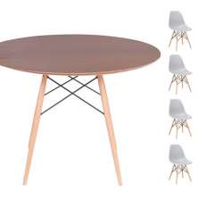 Conjunto Mesa Eames Eiffel DSW Redonda Imbuia 90cm + 4 Cadeiras Eames DSW - Cinza