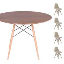 Conjunto Mesa Eames Eiffel DSW Redonda Imbuia 90cm + 4 Cadeiras Eames DSW - Fendi