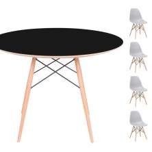 Conjunto Mesa Eames Eiffel DSW Redonda Preta 120cm + 4 Cadeiras Eames DSW - Cinza