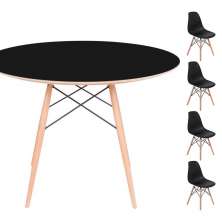 Conjunto Mesa Eames Eiffel DSW Redonda Preta 120cm + 4 Cadeiras Eames DSW - Preta