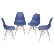 KIT 04 CADEIRAS 1102 PP AZUL MARINHO BASE MADEIRA
