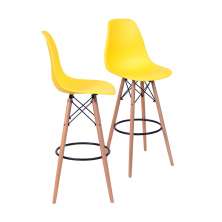 KIT 2 BANQUETAS 6602 PP AMARELA BASE MADEIRA