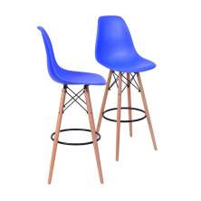 KIT 2 BANQUETAS 6602 PP AZUL ESCURO BASE MADEIRA