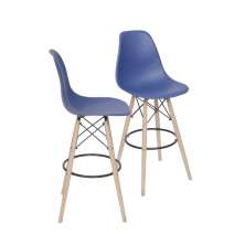 KIT 2 BANQUETAS 6602 PP AZUL MARINHO BASE MADEIRA