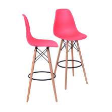 KIT 2 BANQUETAS 6602 PP VERMELHA BASE MADEIRA