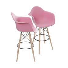 KIT 2 BANQUETAS 6602PP COM BRACO ROSA BASE MADEIRA