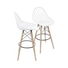 KIT 2 BANQUETAS 6618 PP BRANCA BASE MADEIRA