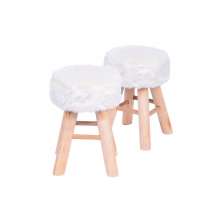 KIT 2 BANQUETAS TECIDO POLIESTER BRANCA BASE MADEIRA
