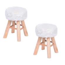 Kit 2 Puff Glamour Tecido Poliester Cor Branca Base Madeira