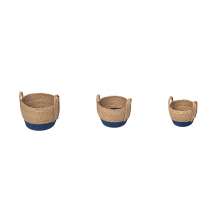 Kit com 3 Cestos Organizadores Coconut Natural e Marinho