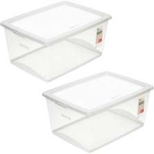 2 Caixas Organizadoras Plástica 60L Tampa My Closet Ordene Transparente Empilháveis