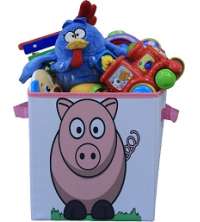 Caixa Organizador De Brinquedo Infantil Colorida  Estampada  Porquinho