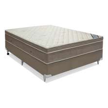 Conjunto Cama Box Cori com Colchão Casal Molas Ensacada Light (25x138x188) Bege