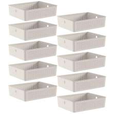 10 Caixas Organizadoras Multiuso Flow Bege 8,2L Ou Cestos Pl