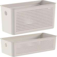 2 Cestos Organizadores 4,2L e 4,5L Multiuso Retangular Flow Bege Caixas Organizadoras Ou