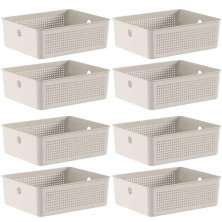 8 Caixas Organizadoras Multiuso Flow Bege 12L Ou Cestos Plásticos Lavanderia Closet