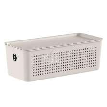Caixa Organizadora com Tampa 27x12x10cm Bege Cesto Flow 3L O