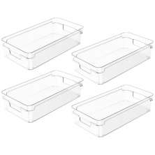 Conjunto 4 Organizadores de Prateleira Multiuso 30X15X7cm Caixa Organizadora Transparente Com Alças Clear OU.