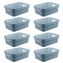 Conjunto 8 Caixas Organizadoras Cube Média 10,5L Plástico com Alças Laterais OU Azul Glacial