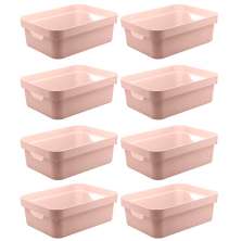 Conjunto 8 Caixas Organizadoras Cube Média 10,5L Plástico com Alças Laterais OU Rosé Nude