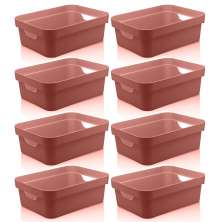 Conjunto 8 Caixas Organizadoras Cube Média 10,5L Plástico com Alças Laterais OU Terracota