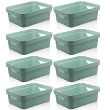 Conjunto 8 Caixas Organizadoras Cube Média 10,5L Plástico com Alças Laterais OU Verde Menta