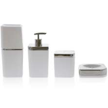 Conjunto Banheiro 4 Peças Sabonete Algodão Cotonete Escova Branco E Prata