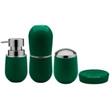 Conjunto Banheiro Saboneteiras Porta Escova Pote Para Algodão Verde Botânico