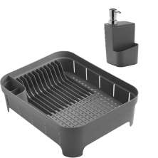 Conjunto Escorredor de Louças Pratos Talheres e Dispenser Detergente 650ml Chumbo