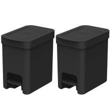 Kit 2 Lixeiras de Pedal com Aro Interno 6 Litros para Banheiro Polipropileno Trium Preto