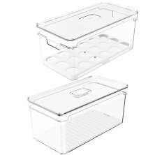 Kit 2 Organizadores De Geladeira Porta Ovos 36 Un Porta Frutas Legumes Verduras 5L Clear Fresh OU