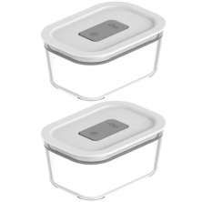 Kit 2 Potes De Vidro Borossilicato 370ml Hermético Fresh Lock Branco Marmita Ou