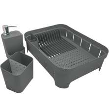 Kit 3 Utensílios Escorredor De Louça Talher Porta Detergente Chumbo